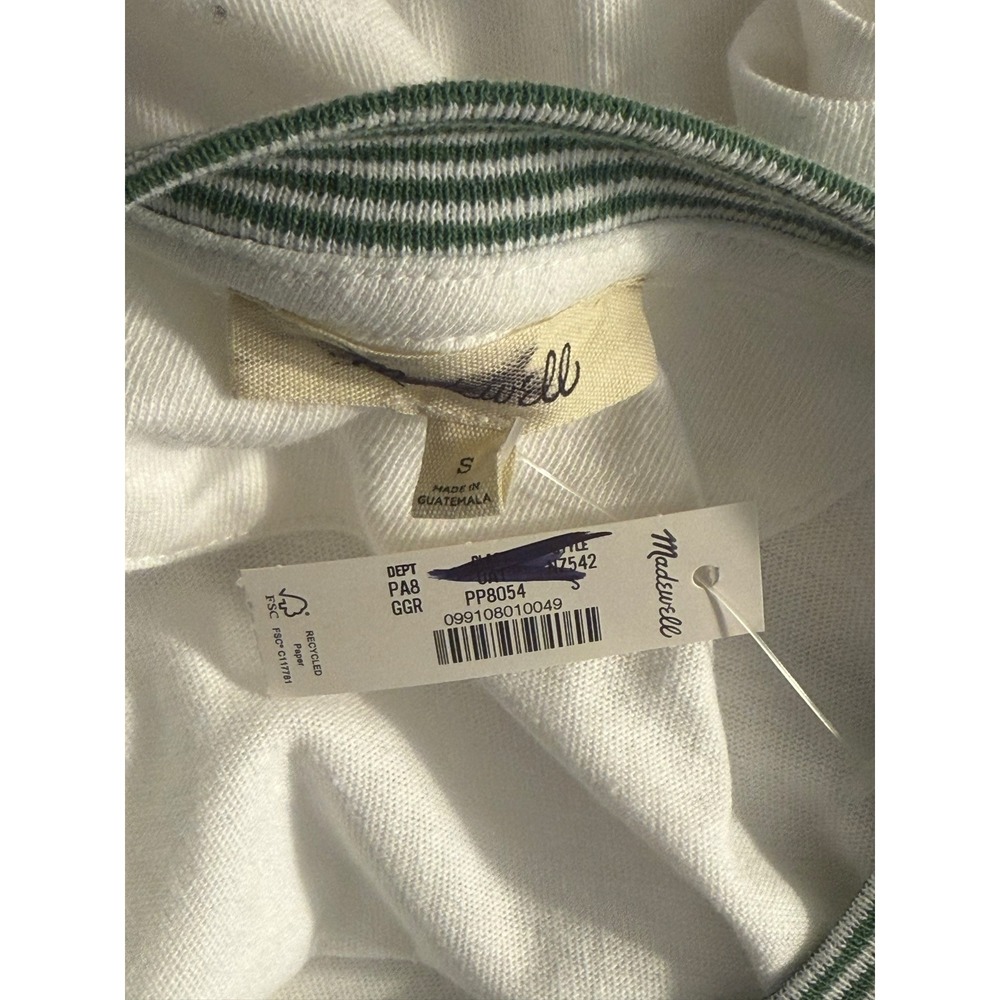 Madewell La La Lucille Graphic T-Shirt White Green Striped Ringer Neck Small NEW - Picture 7 of 8